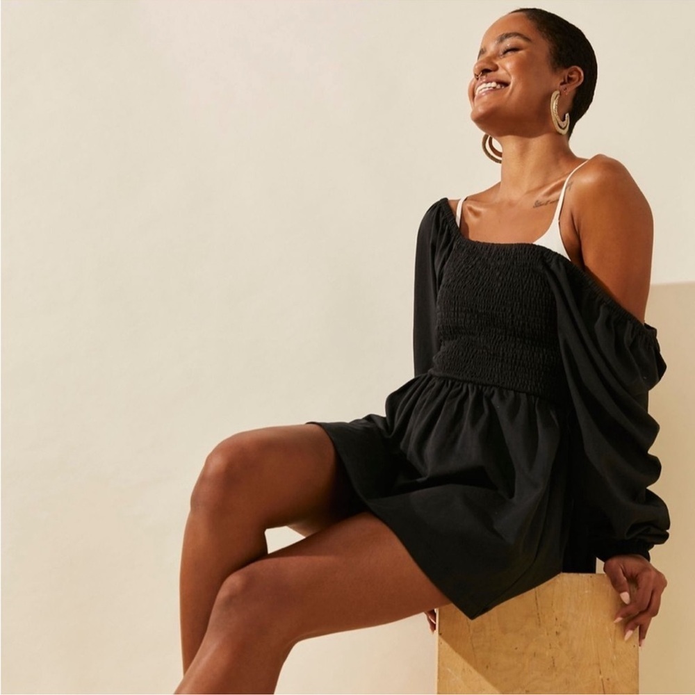 Free People Beach Colette Convertible Smocked Mini Dress Black boho cottage - Picture 3 of 16